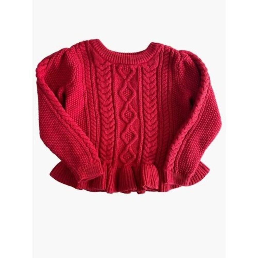Baby GAP Red Peplum Sweater 3 Cable Knit Heavy Weight